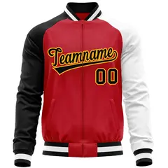 Red White-Black Raglan Sleeves Varsity Full-Zip Letterman Baseball Jacket 5