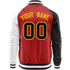 Red White-Black Raglan Sleeves Varsity Full-Zip Letterman Baseball Jacket 6