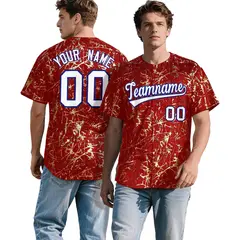 Red White Black Shiny Gold Cracked Foil Hip Hop Baseball Jersey