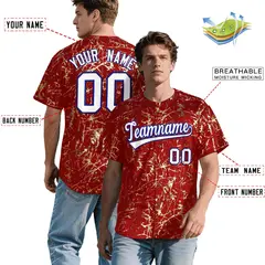 Red White Black Shiny Gold Cracked Foil Hip Hop Baseball Jersey 2