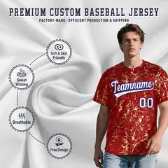 Red White Black Shiny Gold Cracked Foil Hip Hop Baseball Jersey 3