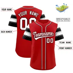 Red White Black Sleeve Flag Lace Baseball Jersey 2