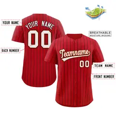 Red White-Black Stripe Authentic Fashion Baseball Jersey 2