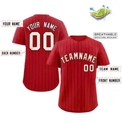 Red White-Black Stripe Authentic Fashion Baseball Jersey 2