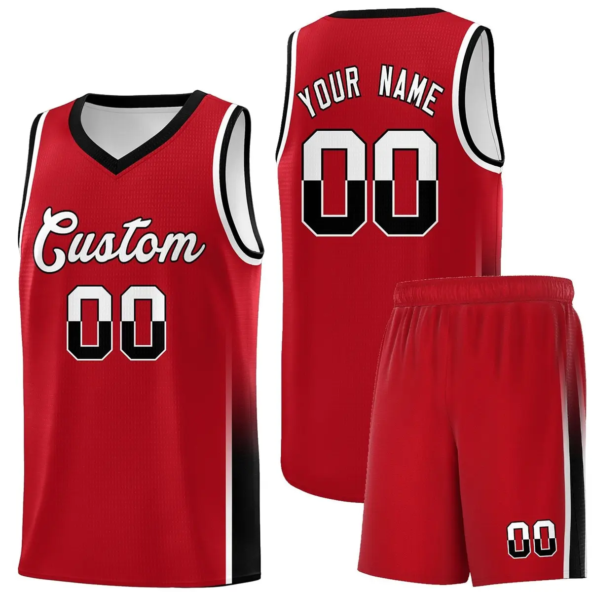 Red White Black Two Tone Font Basketball Jersey