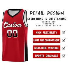 Red White Black Two Tone Font Basketball Jersey 4