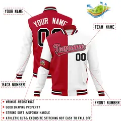 Red White Black Two Tone Split Letterman Full-Snap Jacket 4