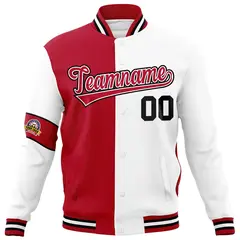 Red White Black Two Tone Split Letterman Full-Snap Jacket 5