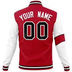 Red White Black Two Tone Split Letterman Full-Snap Jacket 6