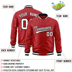 Red White-Black Varsity Full-Zip Letterman Bomber Jacket 2