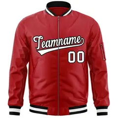 Red White-Black Varsity Full-Zip Letterman Bomber Jacket 3