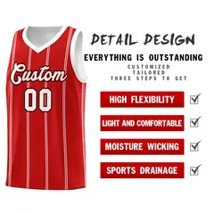 Red White Black Vertical Stripes Basketball Jersey Set 2