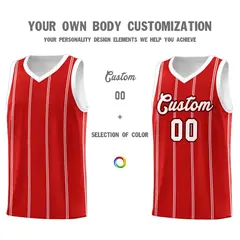 Red White Black Vertical Stripes Basketball Jersey Set 3
