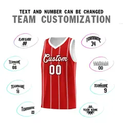 Red White Black Vertical Stripes Basketball Jersey Set 4