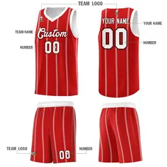 Red White Black Vertical Stripes Basketball Jersey Set 5