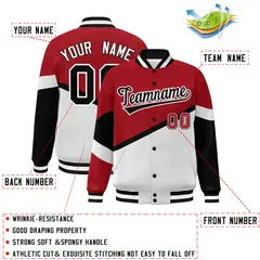 Red White Black-White Color Block Varsity Baseball Bomber Jacket 2