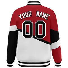 Red White Black-White Color Block Varsity Baseball Bomber Jacket 4