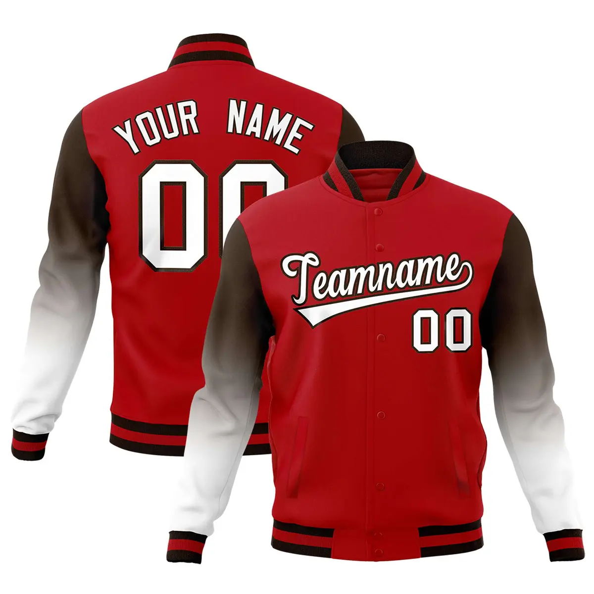 Red White Brown Gradient Varsity Raglan Letterman Jacket
