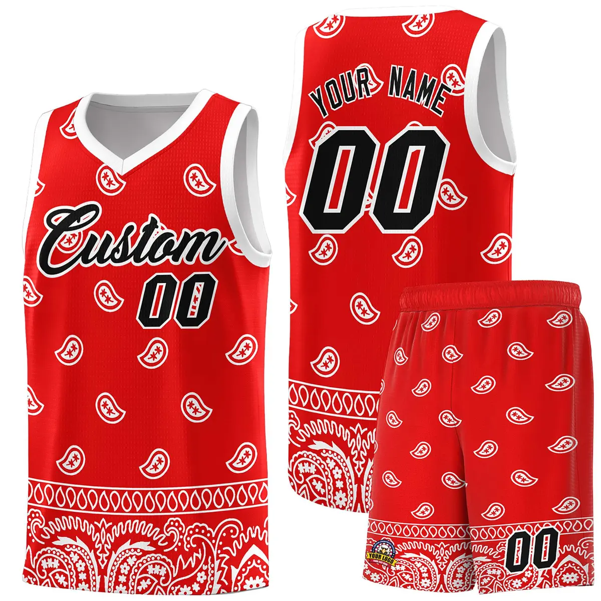 Red White Cashew Pattern Basketball Uniform Jersey