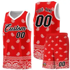 Red White Cashew Pattern Basketball Uniform Jersey 1
