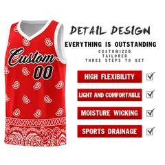 Red White Cashew Pattern Basketball Uniform Jersey 2