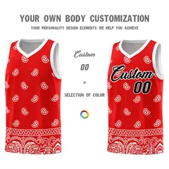 Red White Cashew Pattern Basketball Uniform Jersey 3