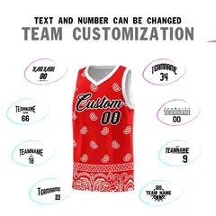 Red White Cashew Pattern Basketball Uniform Jersey 4