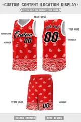Red White Cashew Pattern Basketball Uniform Jersey 5