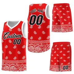 Red White Cashew Pattern Basketball Uniform Jersey 6