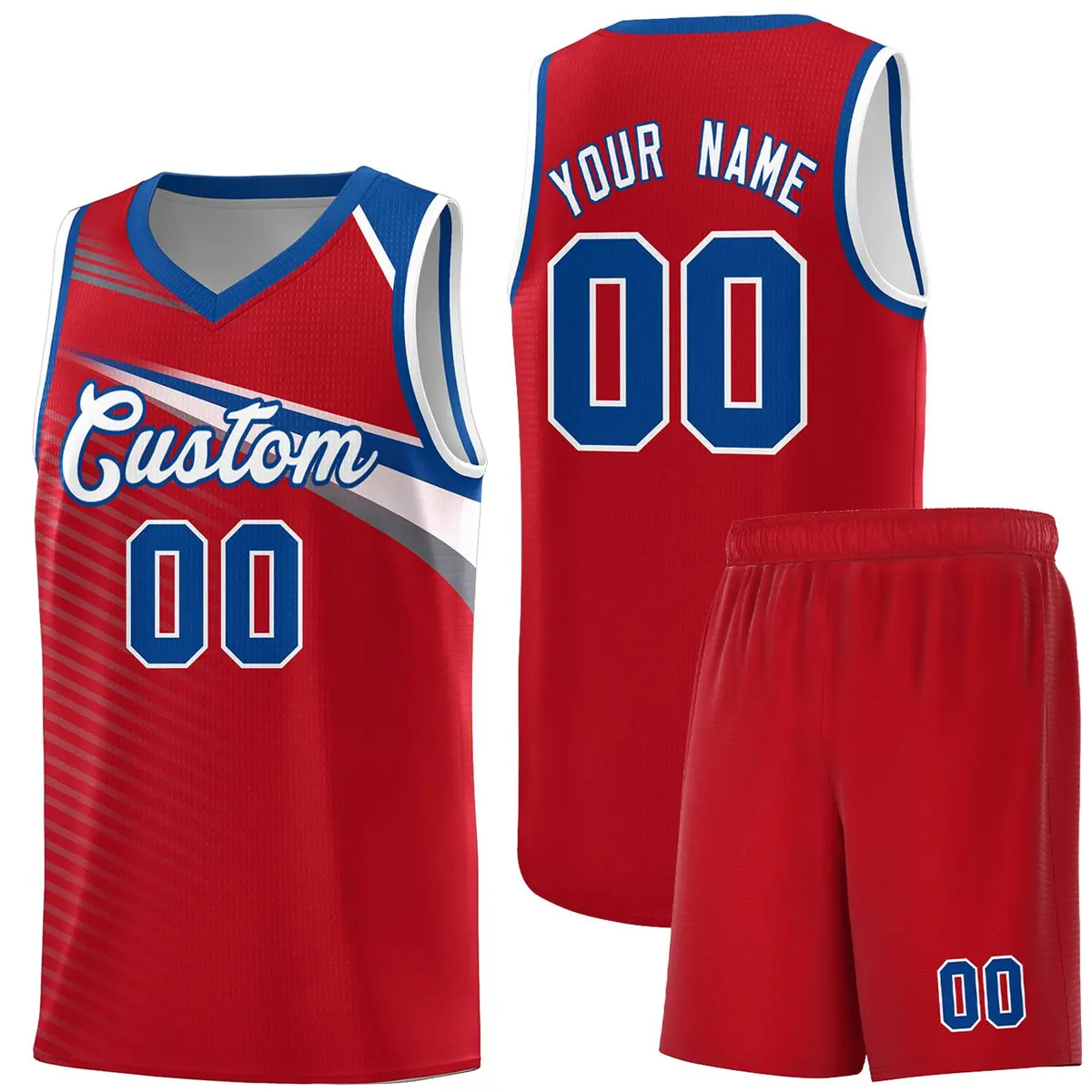 Red White Chest Color Block Basketball Uniform Jersey