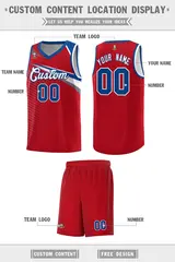 Red White Chest Color Block Basketball Uniform Jersey 2
