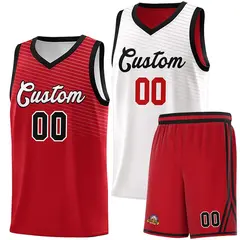 Red White Chest Slash Double Side Sports Basketball Jersey
