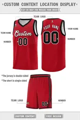 Red White Chest Slash Double Side Sports Basketball Jersey 2