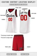 Red White Chest Slash Double Side Sports Basketball Jersey 3