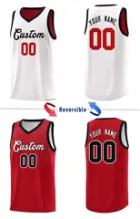 Red White Chest Slash Double Side Sports Basketball Jersey 4