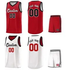 Red White Chest Slash Double Side Sports Basketball Jersey 5