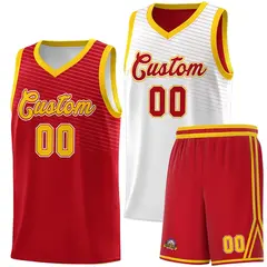 Red White Chest Slash Double Side Sports Basketball Jersey