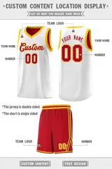 Red White Chest Slash Double Side Sports Basketball Jersey 2