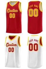 Red White Chest Slash Double Side Sports Basketball Jersey 5