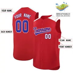Red White Classic Authentic Sleeveless Baseball Jersey 2