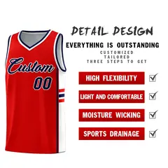 Red White Classic Color Block Uniform Basketball Jersey 2