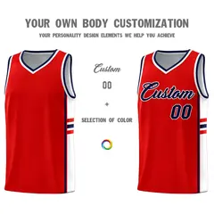 Red White Classic Color Block Uniform Basketball Jersey 3