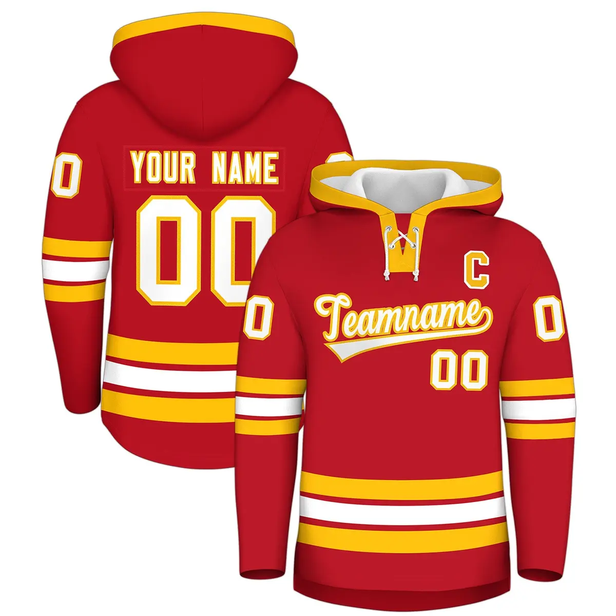 Red White Classic Lace-Up Neck Hockey Hoodie