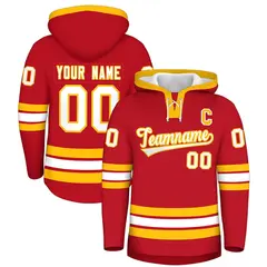 Red White Classic Lace-Up Neck Hockey Hoodie 1