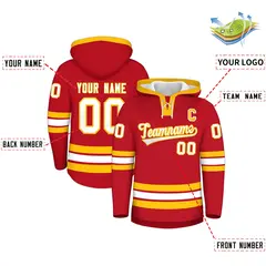 Red White Classic Lace-Up Neck Hockey Hoodie 2