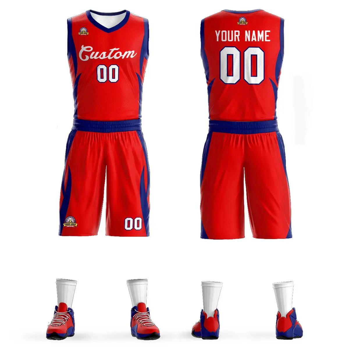 Red White Classic Mesh Basketball Jersey Sets