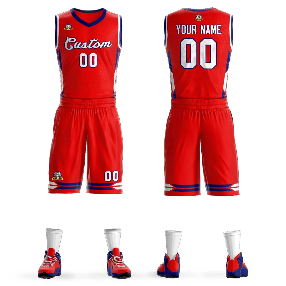 Red White Classic Mesh Basketball Jersey Sets