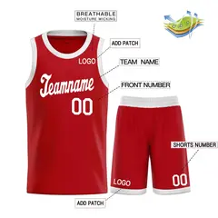 Red White Classic Sports Uniform Basketball Jersey 3