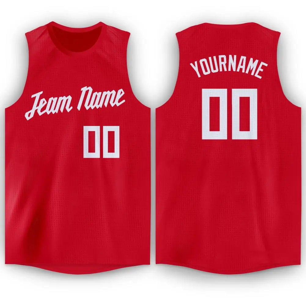 Red White Classic Tank Top Basketball Jersey