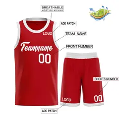 Red White Classic Team Basketball Jersey 3